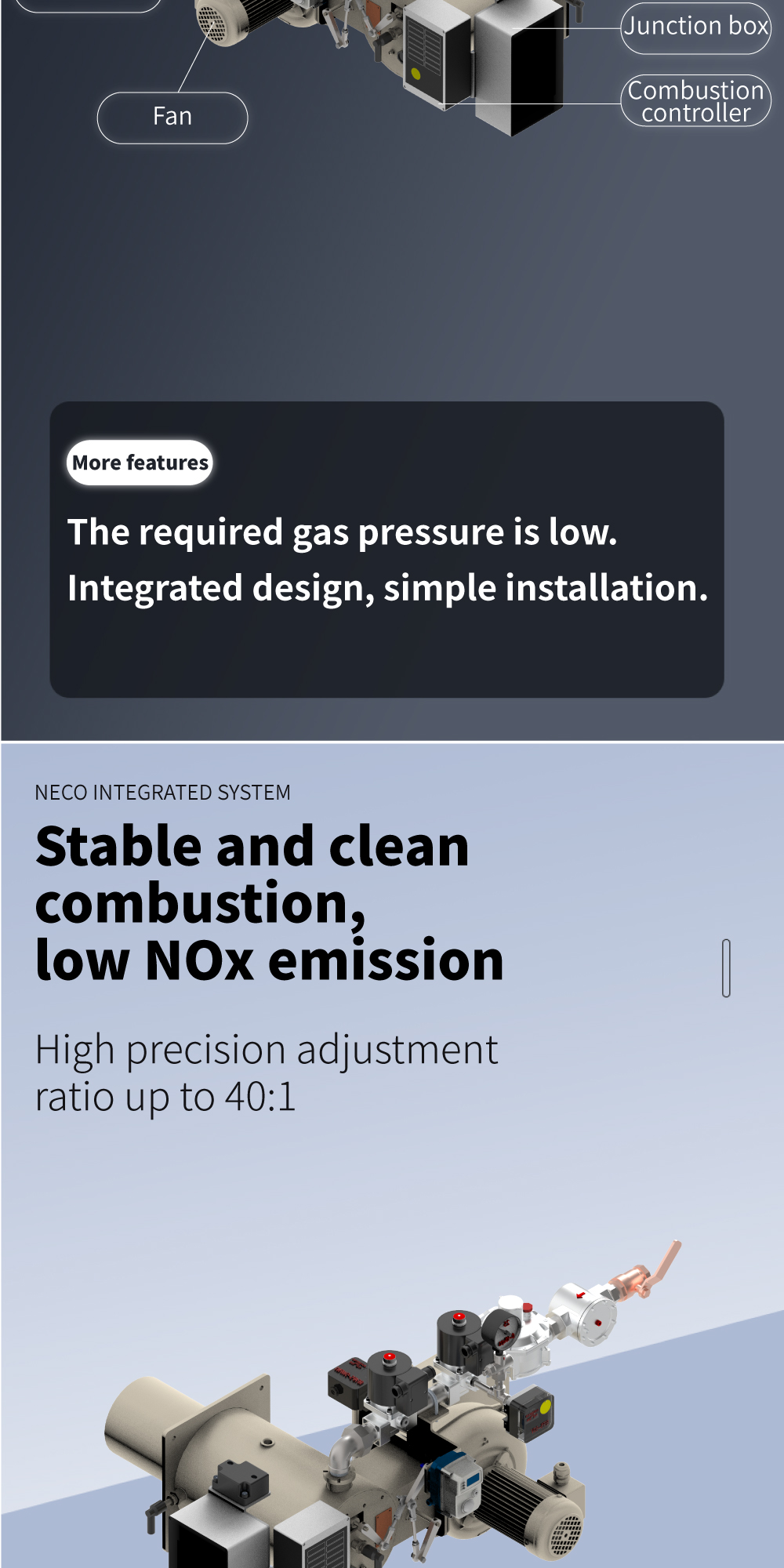 NECO Series Industrial Burner and Integrated Combustion System(Package Burner) for Air Heating and Drying Process
