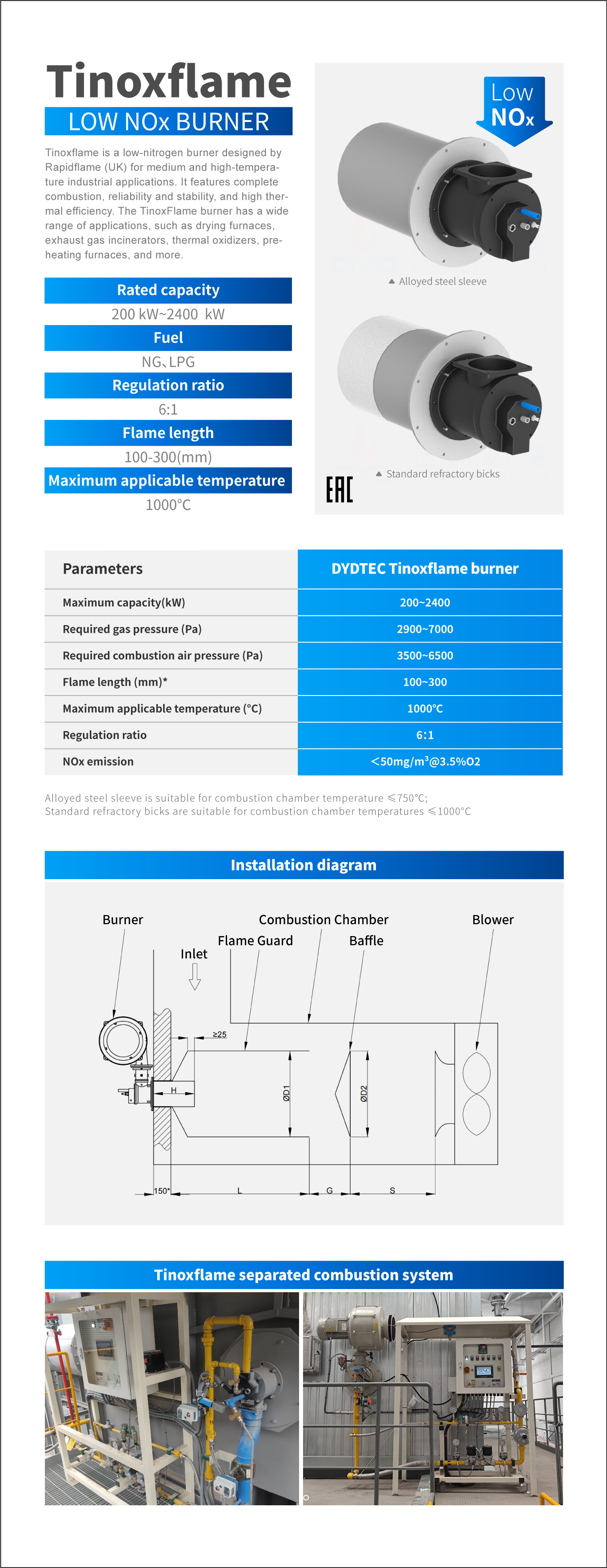 Tinoxflame Series Low Nox Industrial Burners